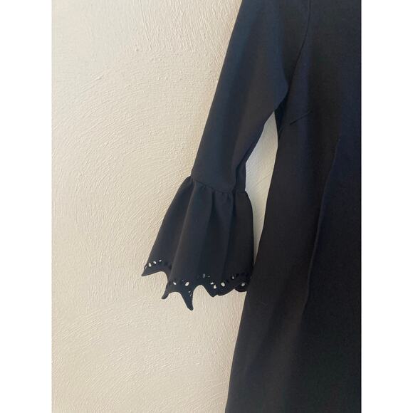 Rickie Freeman Teri Jon Bell Flare Sleeve Bodycon Laser Black Cocktail Dress 2 - Picture 5 of 7